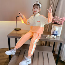 (Cotton) girls spring and autumn clothing foreign style set 2020 new Korean Sports Net Red child girl two sets