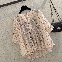 South Korean crushed snow-spinning blouses women short sleeves 2022 Summer Korean version of the new loose foreign air hoodie snow-spinning cardiovert