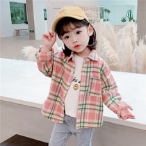 Girls plaid shirt spring and autumn 2021 new childrens coat long sleeve foreign style fashionable loose baby autumn coat