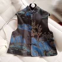 Retro silk fragrant cloud yarn hand-painted vest Chinese style coat female waistcoat improved Joker vest tide tide
