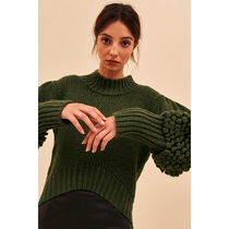 C MEO Multi-color French style Cuff Pompom decoration Womens semi-turtleneck sweater sweater