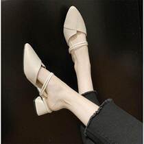 Baotou sandals female students 2019 new Korean version of high heels womens thick heels all-match medium heels two sandals womens summer
