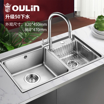 Ou Lin Sink Official Flagship Store 304 Stainless Steel Sink Double Tank Washing Bowl Bowl Groove Kitchen Handmade