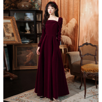 Toast to the bride 2022 new wine red velvet long sleeve engagement gown dress dress normally able to wear a slim woman