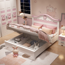 All solid wood childrens bed girl pink girl princess bed childrens room furniture combination set 1 5 meters single bed