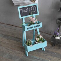 zakka solid wood retro old blackboard flower stand multi-layer storage ornaments creative shop cafe shelf