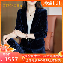 Premium sense blue gold velvet professional suit female 2021 autumn and winter New Fashion versatile white collar work clothes