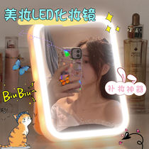 Net Red Led Makeup Mirror With Lamp Desktop Small Mirror Schoolgirl Dorms Fold carry with comb makeup Make-up Light