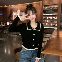 Knitwear womens cardigan sweater 2020 early autumn new French short polo lapel with wooden ear edge small jacket
