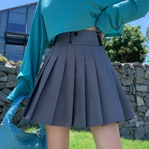 2021 summer new wild high waist thin A-line suit skirt elastic waist short pleated skirt female