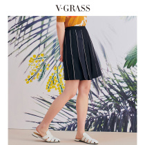 vgrass vignas spring summer striped loose pleated short culottes women fashion VSKZK23520