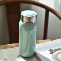 Culvert Hall Ceramic Insulated Cup Vehicular Dragon Spring Green Porcelain Double stainless steel liner male and female simple filter tea cup