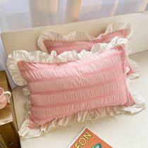 Korean girl heart pillowcase a pair of two pink princess style solid color hipster pillow case
