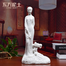 Oriental clay Ceramic classical female figure ornament Dehua white porcelain artwork Bogu shelf Fanghua