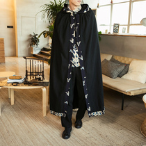 Chinese style Spring and Autumn long shirt mens youth Tang suit Chinese cloak casual jacket long windbreaker cloak Buddha mens clothing