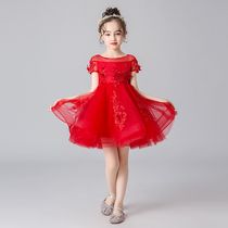  Childrens dress Princess dress Girls wedding dress puffy yarn flower girl piano performance suit Small host evening dress Autumn