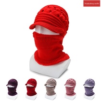 2021 new womens winter and elderly conjoined warm cap collar one plus velvet thickened knitted hat mother cotton cap