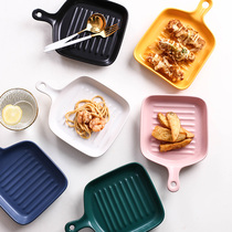 Nordic tableware plate creative Net red breakfast plate vegetable plate household single handle baking plate ceramic baking oven for cute