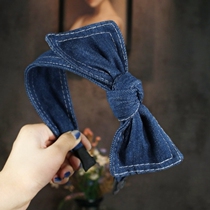 Denim bow hair hoop Korean new simple temperament variety rabbit ears thin side hoop womens headgear