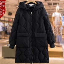Middle and long cotton mum winter clothes thickened heat and weight add-on female hat black down cotton coat