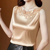 Large size vest suspenders female base shirt suit professional interior summer lace wild silk satin top (