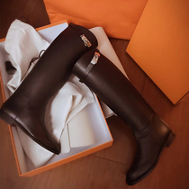 H family new boots thick-soled round head full leather cowhide high boots womens British style knee-high boots knight boots