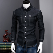  Mens thin jacket slim and handsome spring and autumn Korean version of the trend mens denim shirt Casual mens long-sleeved shirt
