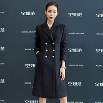  Lianying winter professional clothing woolen coat female black temperament double-breasted woolen coat stewardess overalls