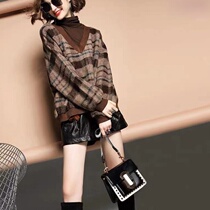 European station 2021 autumn and winter clothes New European tide loose foreign style stitching turtleneck sweater womens sweater