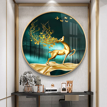 Fu Lu entrance decorative painting Round single mural Light luxury atmosphere American aisle Corridor hanging painting Modern entrance painting