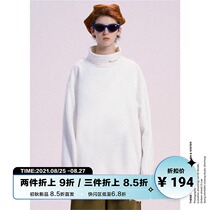  UNVESNO Retro turtleneck embroidery solid color pure cotton loose tide brand couple plus velvet bottoming shirt basic SWEATER