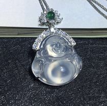 Jewelry Original Ice Glass Species Natural White Chalcedony Laughing Buddha Male 925 Silver Pendant Pendant Jade Necklace Female