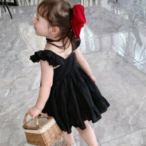 2021 female childrens clothing summer new lace suspenders Korean childrens dress girl baby princess skirt