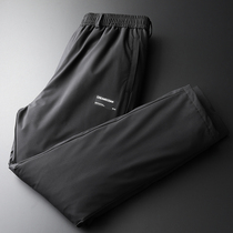 Down pants men wear thick slim straight tube men outdoor young middle-aged and elderly dad high-waisted white duck feather cotton pants