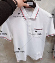 thom browne 20 summer TB classic cotton striped casual mens and womens polo shirt short-sleeved T-shirt
