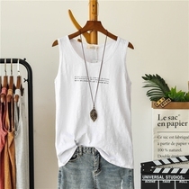 Loose large size sleeveless T-shirt medium and long letter printing slub cotton vest womens summer base shirt suspenders to wear outside