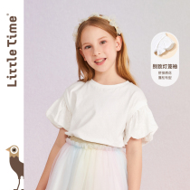 littletime girl short sleeve pure cotton t-shirt 2022 summer new Korean version white 100 lap child blouse
