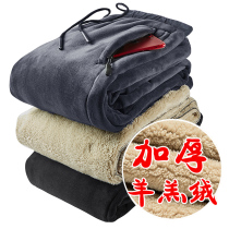 Sweatpants winter mens pants plus velvet sweatpants lamb cashmere padded gold velvet loose toe casual casual wear cotton pants