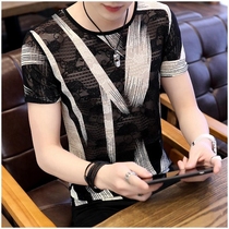 Brand men short sleeve T-shirt Summer thin Ice Silk Hollowed-out Casual Upper Clothing 100 lap half sleeve Compassionate Clothing