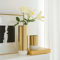 ladylike modern minimalist brass color stainless steel dried flower vase ornaments marble bottom flower simulation flower