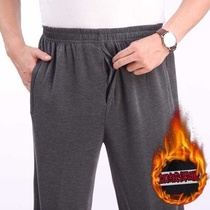 Construction site work pants large size male thickened indoor old man gym velvet warm sweatpants dad gray