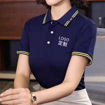 Summer workwear Male short sleeve POLO shirt customized logo print characters pure color flipped T-shirt group work clothes for women