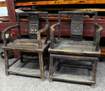 Old wood art carved backrest chair handmade character wood carving Taisai chair antiques folk custom old objects old chair late Qing Dynasty