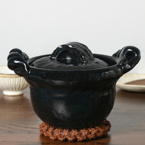 Kookugawa Machi Japan Import Wan Ancient Burning Artisan hand made with high heat-resistant artisan black glazed 2-in-cooked and numb-cooked rice pan