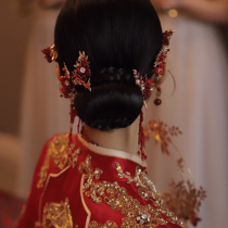 Chinese toast hair accessories costume wedding red accessories handmade edge clip exquisite antique bride show headdress