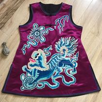  Cloud decoration totem original design womens mid-length top Old embroidery handmade lion rolling hydrangea Chinese round neck horse clip