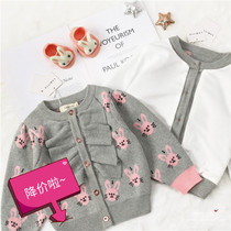 INS Girls sweater cardigan jacket 2020 autumn and winter new Korean version of childrens gray rabbit knitted cardigan foreign style