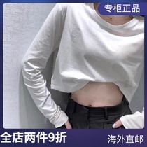 (Official website spot)we11done 21SS summer solid color thin round neck bottoming long sleeve exposed navel T-shirt women