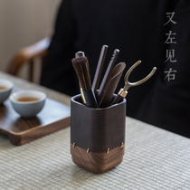 Again left See right pure copper utilitt tea accessories black sandalwood solid wood tea clamp tea tweezers tea cup fork tea walk 6 gentleman suit