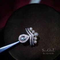 Miss Hai Pearl Shang mei Zhang Junning Crown detachable round freshwater pearl ring Sterling silver princess earrings